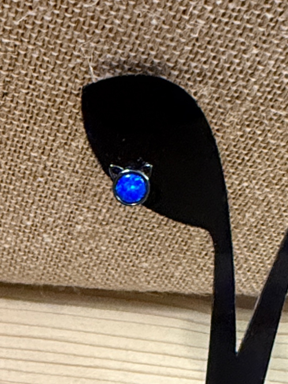 Blue Cat Ear Opal Stud Earrings - Women's Jewelry sterling 925 - Picture 2 of 5